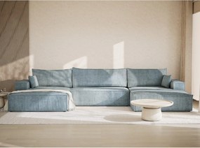 Colțar albastru deschis extensibil/cu spațiu de depozitare cu tapițerie din chenille (în formă de "U") Kyoto – Maison de Rêve