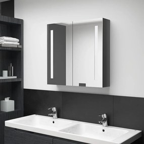 326521 vidaXL Dulap de baie cu oglindă și LED, gri strălucitor, 62x14x60 cm
