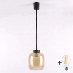 Brilagi - Pendul LED pe cablu R GLASS 1xE27/60W/230V Ø 14 cm negru/maro fumuriu