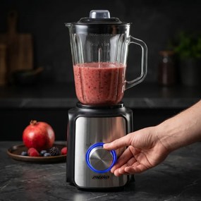 Blender Mesko MS 4080, 1200 W, 1,5 l, 21 000 rpm, 6 lame, 2 viteze + funcție puls, capac cu orificiu, inox/negru