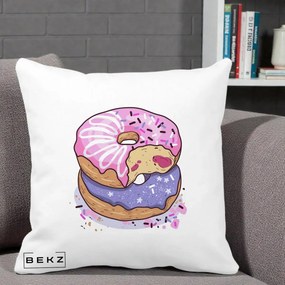 Perna Decorativa Donuts Roz si Mov, 40x40 cm, Alba Mata, Husa Detasabila, Perna Inclusa, BEKZ®