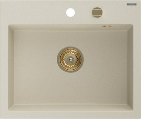 Mexen Oscar chiuvetă granit 1-cu-vadru 580 x 490 mm, bej, sifon auriu - 6519581000-69-G