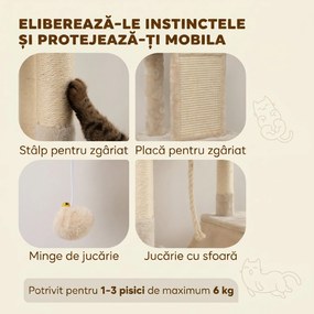 PawHut Ansamblu de Zgâriat pentru Pisici, 206 cm, cu Stâlpi din Sisal, Peșteri și Hamace, Bej | Aosom Romania