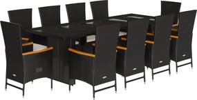 vidaXL Set mobilier de exterior cu perne, 11 piese, negru, poliratan
