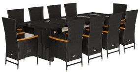 3277534 vidaXL Set mobilier de exterior cu perne, 11 piese, negru, poliratan