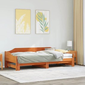 850910 vidaXL Pat zi cu extensie fără saltele, maro, 90x190 cm, lemn masiv