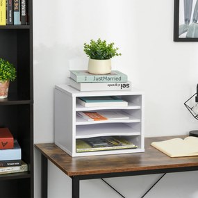 Vinsetto Organizator birou lemn alb cu 4 niveluri suport imprimantă dim. 35,5L x 25l x 28,6H cm | Aosom Romania