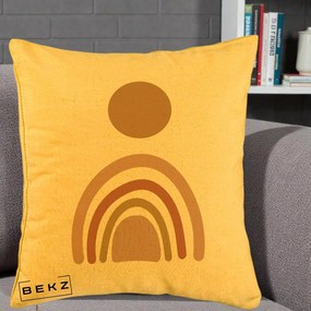 Perna Decorativa Boho Rainbow Sun, 40x40 cm, Galben, Husa Detasabila, Perna Inclusa, BEKZ®