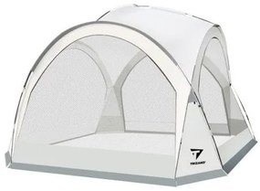 Pavilion/foisor pentru gradina/terasa/piscina, cadru fibra de sticla, cu plasa tantari, iluminare LED, telecomanda, 3.5x3.5x2.4 m