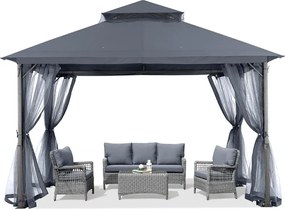 ABCCANOPY Foișor de gradina 3.3x3.9 m - Foișor exterior cu cadru din oțel și plasă de țânțari pentru gazon, curte, grădină, terasă, Gri
