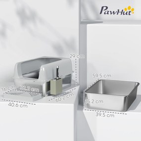 PawHut Litieră pentru Pisici din Oțel Inoxidabil cu Lopățică Metalică, Covoraș și Margini Înalte, 60x41x29 cm, Gri | Aosom Romania