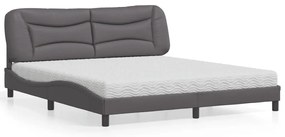 vidaXL Pat cu saltea, gri, 180x200 cm, piele ecologică