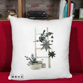 Perna Decorativa Scara Scandinavica cu Stele, 40x40 cm, Alb Pufos, Husa Detasabila, Perna Inclusa, BEKZ®