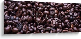 Tablou cu boabe de cafea (cu ceas) (90x30 cm)