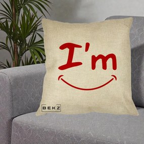 Perna Decorativa I'm Happy Smile, 40x40 cm, Crem, Husa Detasabila, Perna Inclusa, BEKZ®