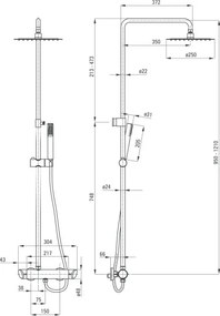 Cascada Nero set de dus cu baterie, para de dus si dispersor fix forma rotunda Arnika NACN1QK