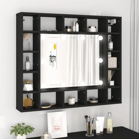 vidaXL Dulap cu oglindă cu LED, negru, 91x15x76,5 cm