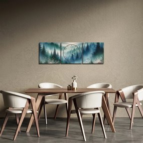 Tablou - Peisaj forestier cu ceață (cu ceas) (90x30 cm)