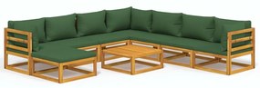 3155327 vidaXL Set mobilier de grădină cu perne verzi, 9 piese, lemn masiv