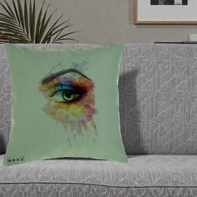 Perna Decorativa Ochi Verde Acuarela, 40x40 cm, Verde, Husa Detasabila, Perna Inclusa, BEKZ®