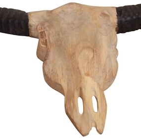 Sculptura craniu de taur montaj pe perete 69x6x60 cm lemn tec