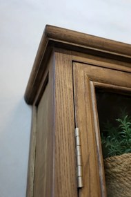 Vitrină de perete din lemn, natur, cu 2 uși vitrate, 3 rafturi și cornișă profilată, finisaj natural, 120 x 82 x 21 cm, „Marseille”