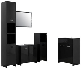 Set mobilier de baie, 4 piese, negru extralucios negru foarte lucios, 1