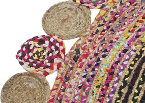 Covor rotund din bumbac și iută împletit manual, multicolor, Ø 200 cm, 2100 GSM, „Cotton Jute Carpet Multicolored"