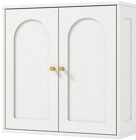 HOMCOM Dulap de perete, mobilier înalt de baie modern cu dulap cu dublă ușă și mânere aurii, 60x20x60 cm, alb | Aosom Romania