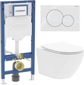 Rezervor WC cu cadru incastrat Geberit Duofix UP320 cu sistem de fixare, clapeta de actionare Sigma01 alb alpin plus vas WC Rune Ivaldi alb cu capac softclose