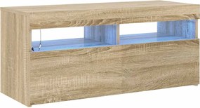 vidaXL Comodă TV cu lumini LED, stejar sonoma, 90x35x40 cm