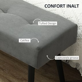 HOMCOM Bancă Tapițată din Catifea cu Șezut Căptușit și Picioare din Oțel, 100x36x45 cm, Gri | Aosom Romania
