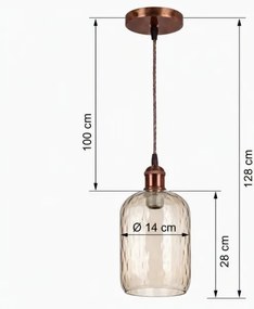 Brilagi - Lustru LED suspendat pe cablu R GLASS 1xE27/60W/230V, diam. 14 cm, cupru/maro fumuriu