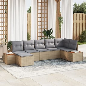 vidaXL Set de canapele pentru grădină cu pernă 7 pcs Bej Rattan poli
