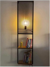 Raft de perete iluminat, Aleron Homs, lemn/metal, 33 x 16 x 125 cm, negru/natur