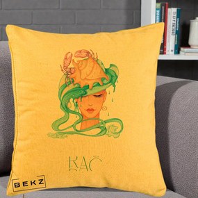 Perna Personalizata Zodie Rac, 40x40 cm, Galben, Husa Detasabila, Perna Inclusa, BEKZ®