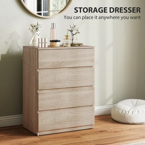 HOMCOM Comodă cu 4 Sertare, Dulap Înalt pentru Dormitor, Comodă cu Sertare cu Ghidaje Metalice și Mânere Scanalate, Alb | Aosom Romania