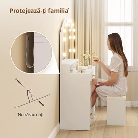HOMCOM Masuta de Toaleta 3-in-1 cu Oglinda, Masuta de Noapte, Scaun cu Rotile, Sertare, Alb | Aosom Romania