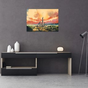 Tablou pe sticlă - Orașul pictat (70x50 cm)