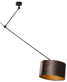 Lampă Suspendată Neagră cu Abajur de Catifea Maro 35cm - Blitz