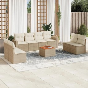 vidaXL Set canapele de grădină, 9 piese, cu perne, bej, poliratan