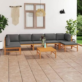 3087255 vidaXL Set mobilier grădină cu perne gri, 8 piese, lemn masiv de tec