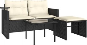 vidaXL Set mobilier de grădină cu perne, 3 piese, negru, poliratan