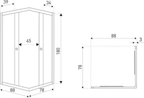 OLGA SQ 90x80 cabină de duș pătrată fără tavă de duș