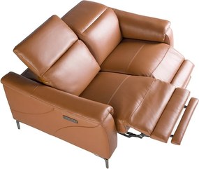 Canapea 2 locuri eleganta, design LUX cu functia relax Cowhide brown leather