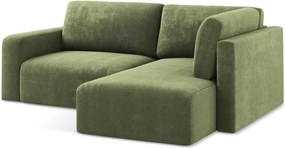 Colțar verde extensibil/cu spațiu de depozitare cu tapițerie din chenille (cu colț pe partea dreaptă/în formă de ”L”) Kona – Makamii