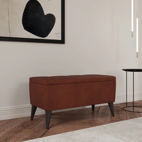 Bancheta Tapitata Mera, cu spatiu depozitare, Caramel, Stofa, 80 x 37 x 42 cm