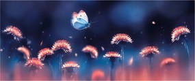 Tablou cu păpădii cu fluture albastru (120x50 cm)