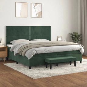 3137806 vidaXL Pat box spring cu saltea, verde închis, 200x200 cm, catifea