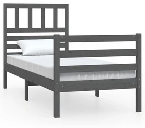 3101055 vidaXL Cadru de pat Single 3FT, gri, 90x190 cm, lemn masiv